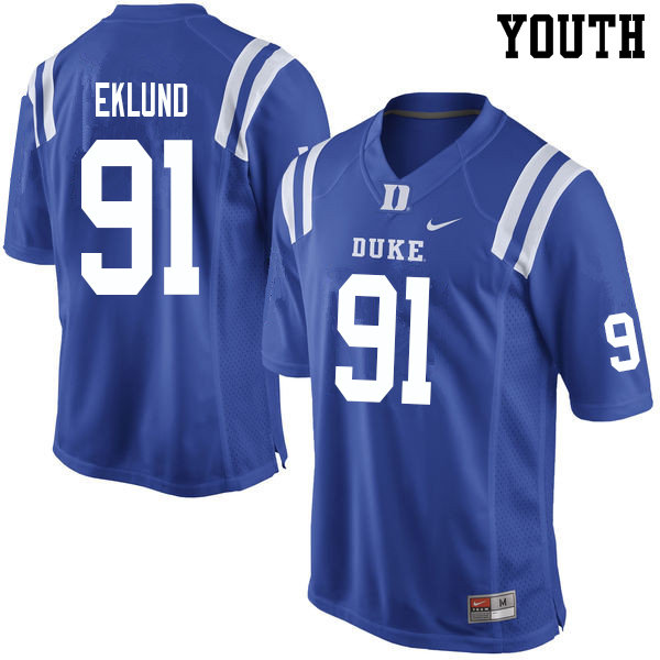 Youth #91 Matt Eklund Duke Blue Devils College Football Jerseys Sale-Blue
